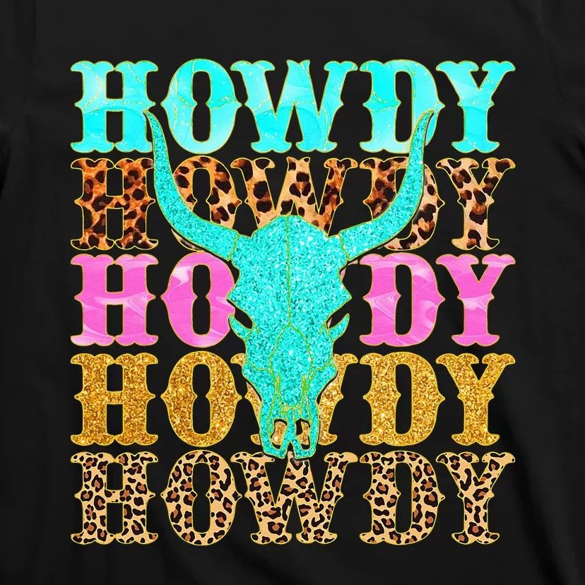 Western Country Leopard Howdy Bull Skull Cowgirl Rodeo T-Shirt