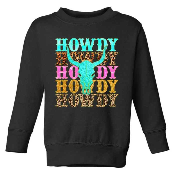 Western Country Leopard Howdy Bull Skull Cowgirl Rodeo Toddler Sweatshirt