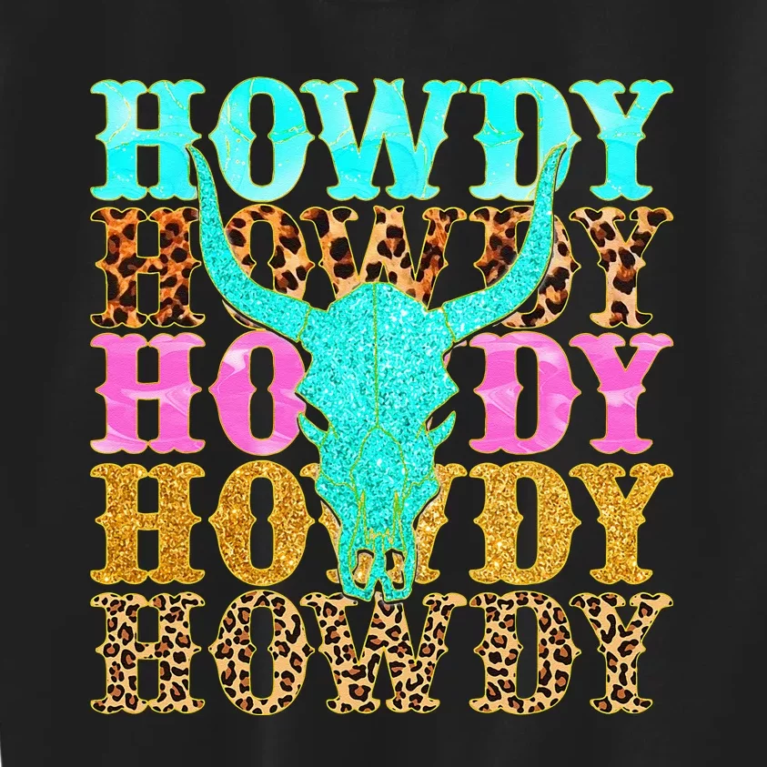 Western Country Leopard Howdy Bull Skull Cowgirl Rodeo Kids Sweatshirt