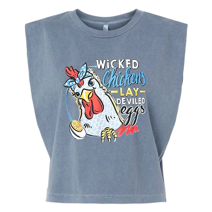 Wicked Chickens Lay Deviled Eggs Funny Chicken Lovers Garment-Dyed Women's Muscle Tee