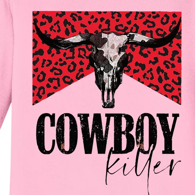 Western Cowgirl Leopard Punchy Cowboy Killers Bull Horn Baby Long Sleeve Bodysuit