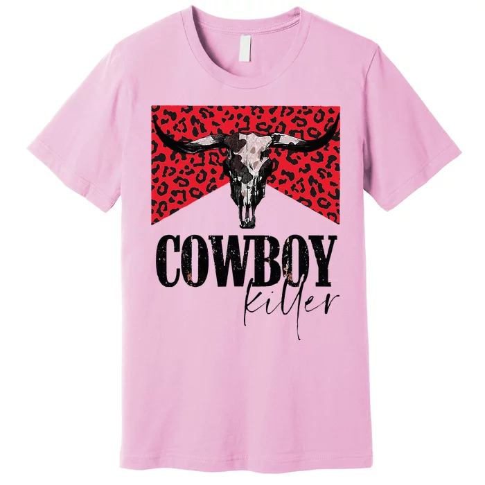 Western Cowgirl Leopard Punchy Cowboy Killers Bull Horn Premium T-Shirt