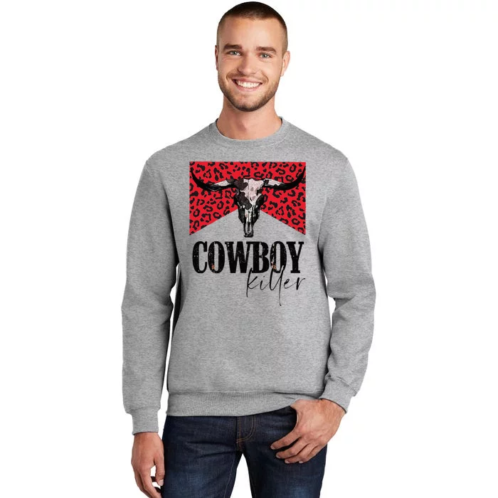 Western Cowgirl Leopard Punchy Cowboy Killers Bull Horn Tall Sweatshirt