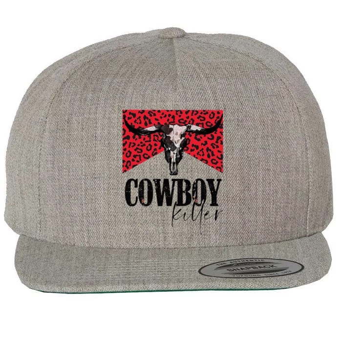 Western Cowgirl Leopard Punchy Cowboy Killers Bull Horn Wool Snapback Cap