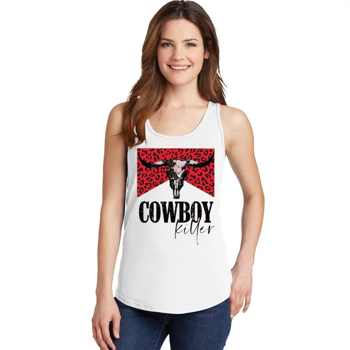 Western Cowgirl Leopard Punchy Cowboy Killers Bull Horn Ladies Essential Tank