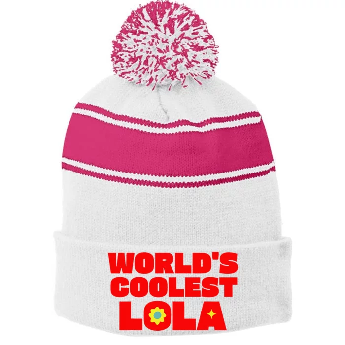 WorldS Coolest Lola Filipino Grandma Stripe Pom Pom Beanie