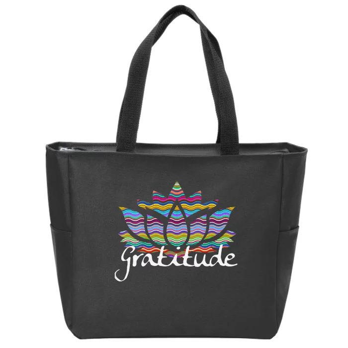 Womens COLORFUL LOTUS GRATITUDE Zip Tote Bag