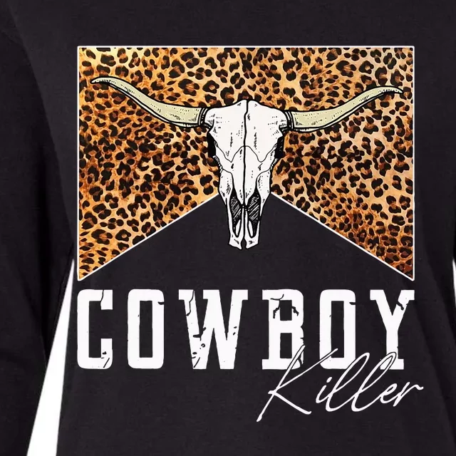 Western Cowgirl Leopard Punchy Cowboy Killers Bull Horn Womens Cotton Relaxed Long Sleeve T-Shirt