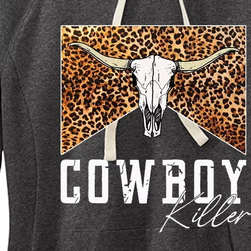 Western Cowgirl Leopard Punchy Cowboy Killers Bull Horn Women's Fleece Hoodie