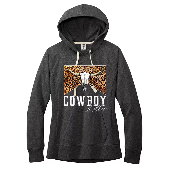 Western Cowgirl Leopard Punchy Cowboy Killers Bull Horn Women's Fleece Hoodie