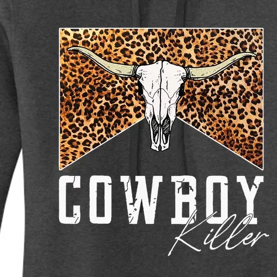 Western Cowgirl Leopard Punchy Cowboy Killers Bull Horn Women's Pullover Hoodie