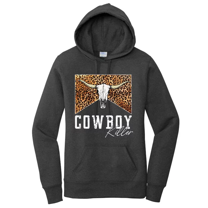 Western Cowgirl Leopard Punchy Cowboy Killers Bull Horn Women's Pullover Hoodie