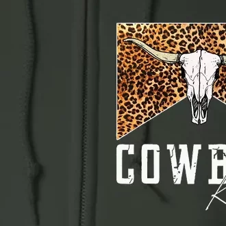 Western Cowgirl Leopard Punchy Cowboy Killers Bull Horn Full Zip Hoodie