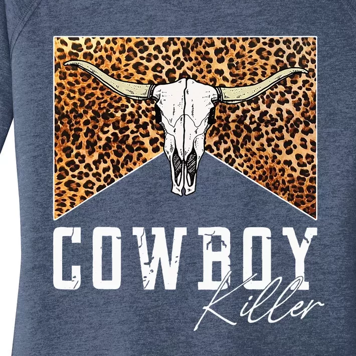 Western Cowgirl Leopard Punchy Cowboy Killers Bull Horn Women's Perfect Tri Tunic Long Sleeve Shirt