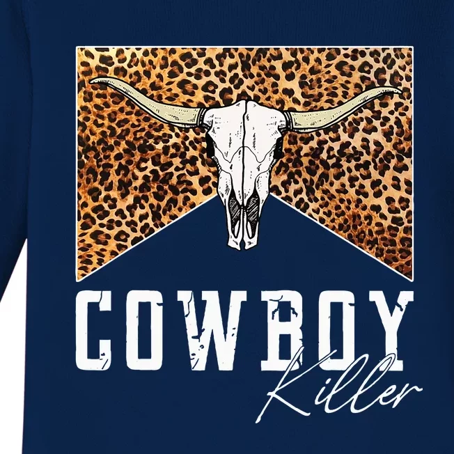 Western Cowgirl Leopard Punchy Cowboy Killers Bull Horn Baby Long Sleeve Bodysuit