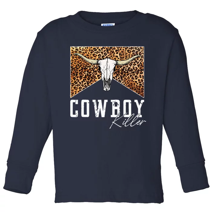 Western Cowgirl Leopard Punchy Cowboy Killers Bull Horn Toddler Long Sleeve Shirt