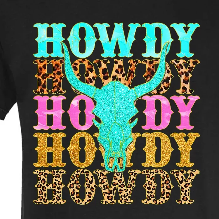 Western Country Leopard Howdy Bull Skull Cowgirl Rodeo Garment-Dyed Heavyweight T-Shirt