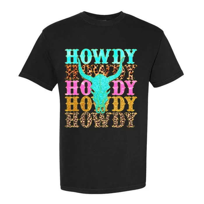 Western Country Leopard Howdy Bull Skull Cowgirl Rodeo Garment-Dyed Heavyweight T-Shirt