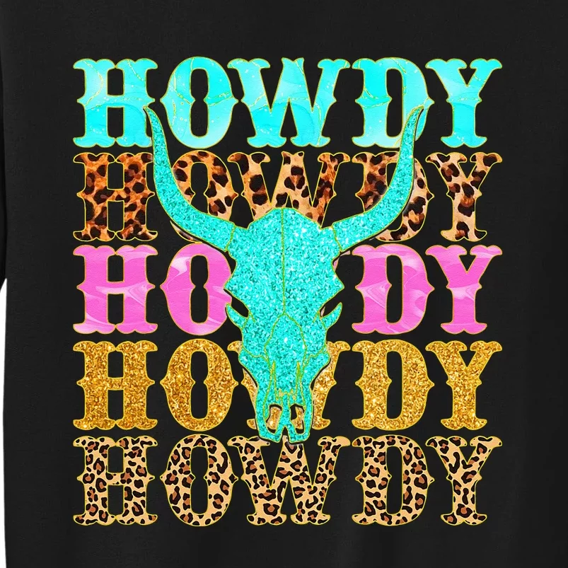 Western Country Leopard Howdy Bull Skull Cowgirl Rodeo Sweatshirt