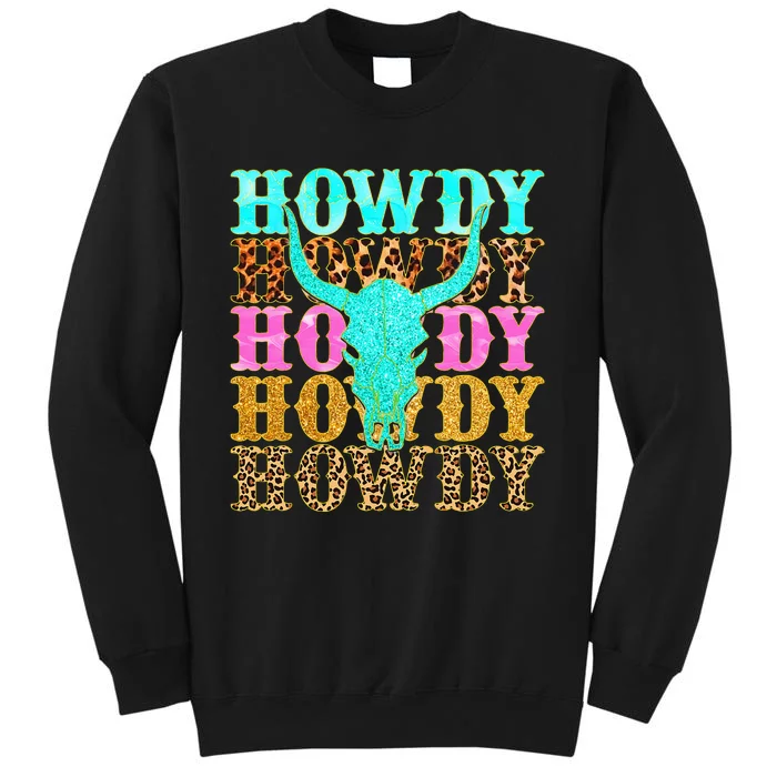 Western Country Leopard Howdy Bull Skull Cowgirl Rodeo Sweatshirt