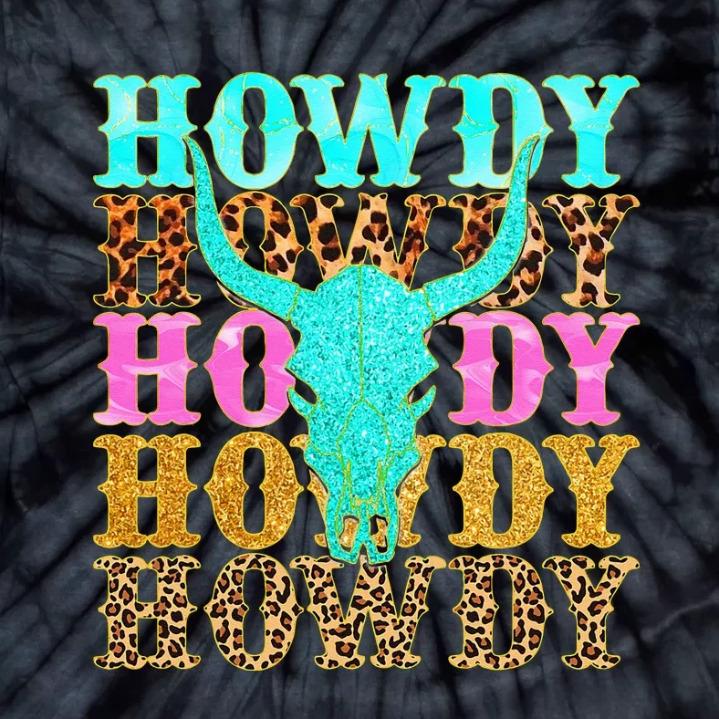 Western Country Leopard Howdy Bull Skull Cowgirl Rodeo Tie-Dye T-Shirt