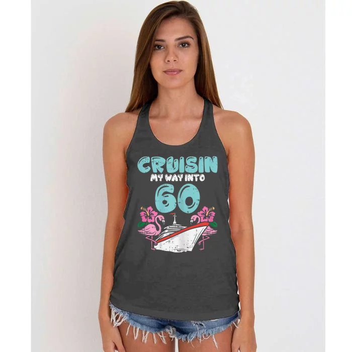 WoM.e.ns Cruisin My Way Into 60 60th Birthday Cruise Vacation Gift Women's Knotted Racerback Tank