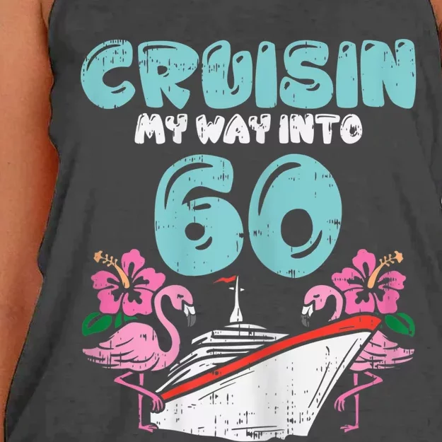 WoM.e.ns Cruisin My Way Into 60 60th Birthday Cruise Vacation Gift Women's Knotted Racerback Tank