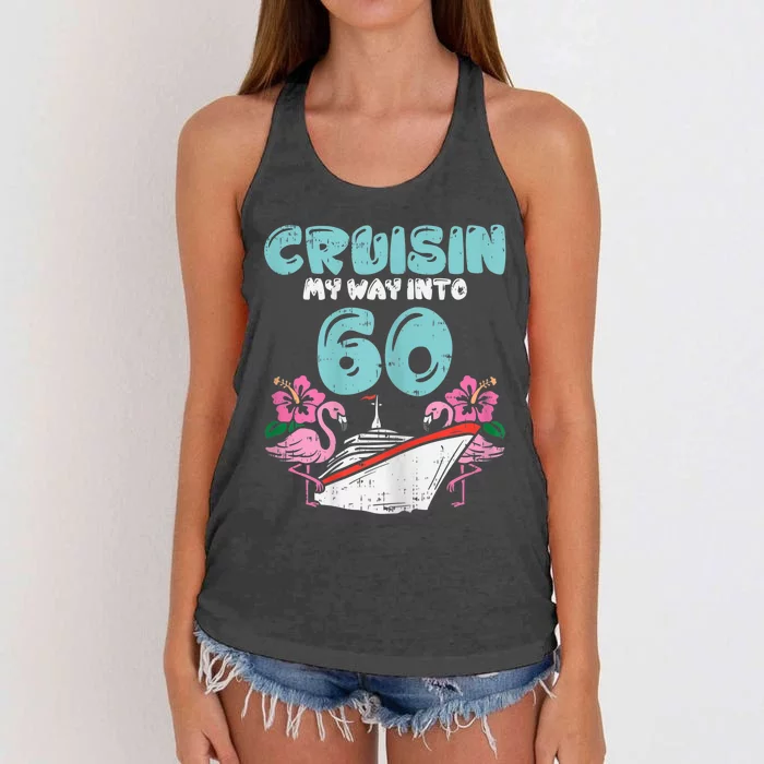 WoM.e.ns Cruisin My Way Into 60 60th Birthday Cruise Vacation Gift Women's Knotted Racerback Tank