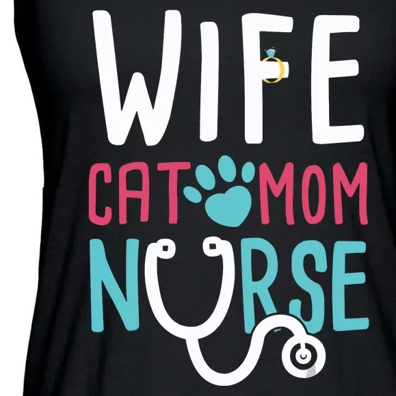 Wife Cat Mom Nurse Funny Nurse Gifts Ladies Essential Flowy Tank