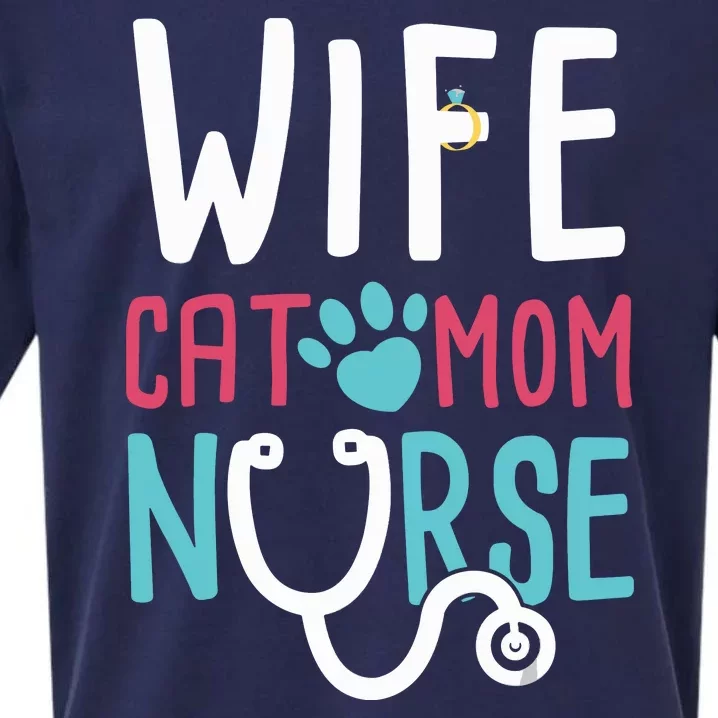 Wife Cat Mom Nurse Funny Nurse Gifts Sueded Cloud Jersey T-Shirt