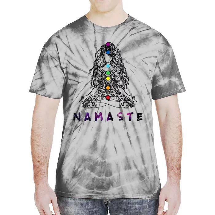 Womens Chakra Meditation Yoga Pose Spiritual Namaste Tattoo Top Tie-Dye T-Shirt