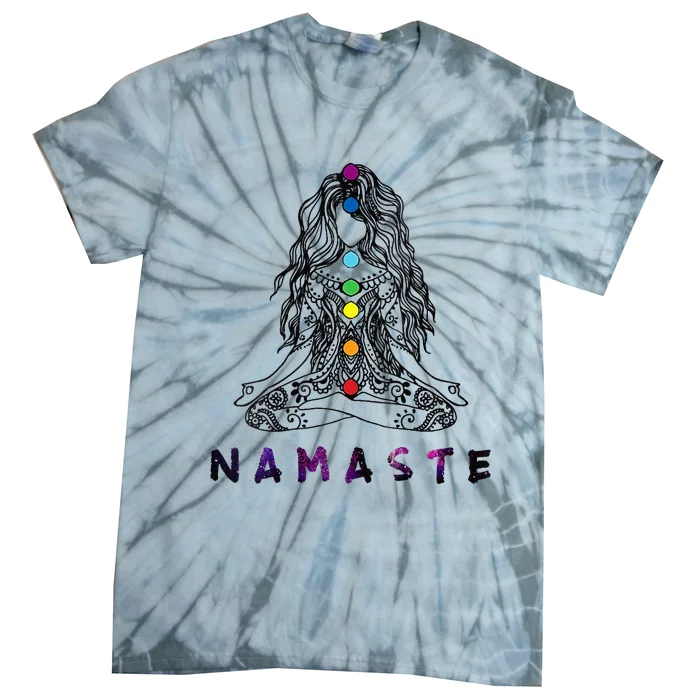 Womens Chakra Meditation Yoga Pose Spiritual Namaste Tattoo Top Tie-Dye T-Shirt