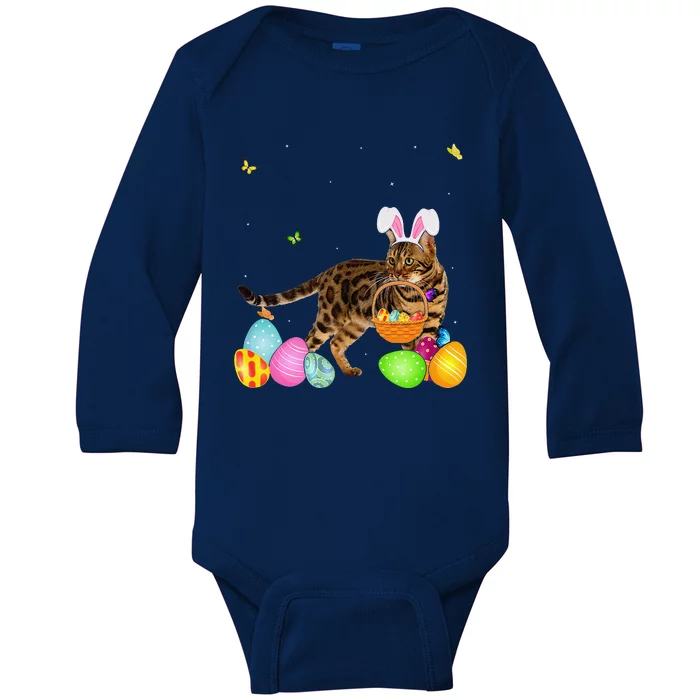 Womens Cat Mom Gift Cute Bunny Bengal Eggs Easter Day Baby Long Sleeve Bodysuit