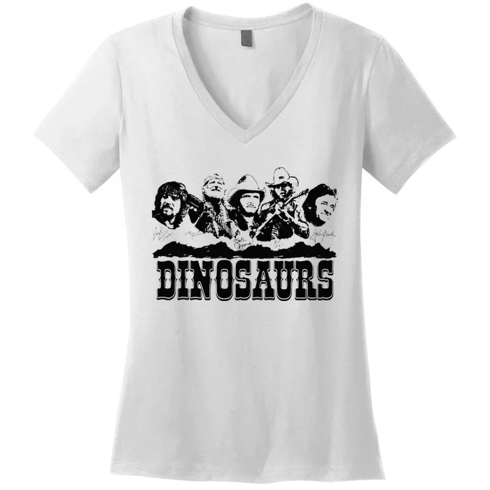 Western Country Music Legends Dinosaurs Women's V-Neck T-Shirt