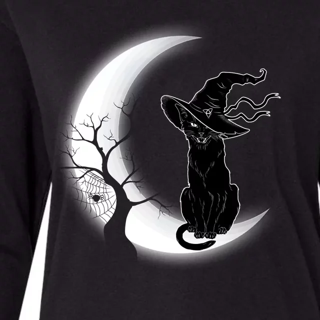 Witch Cat Moon Halloween Womens Cotton Relaxed Long Sleeve T-Shirt