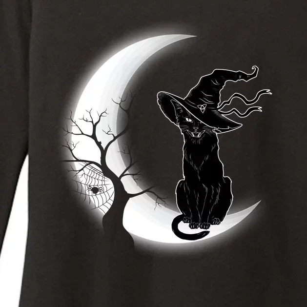 Witch Cat Moon Halloween Womens CVC Long Sleeve Shirt