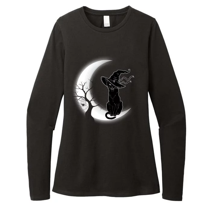 Witch Cat Moon Halloween Womens CVC Long Sleeve Shirt