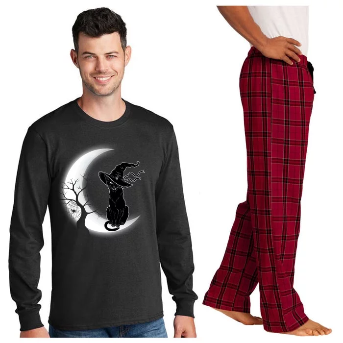 Witch Cat Moon Halloween Long Sleeve Pajama Set