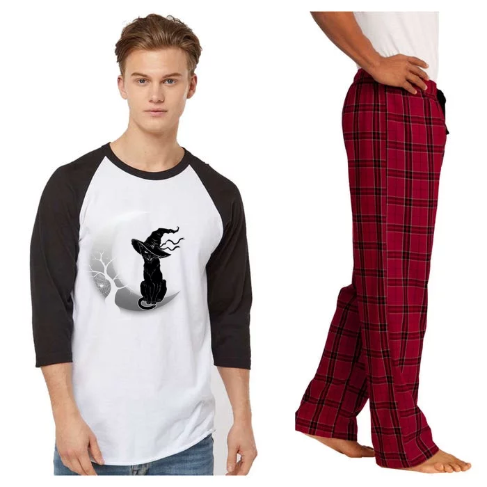 Witch Cat Moon Halloween Raglan Sleeve Pajama Set