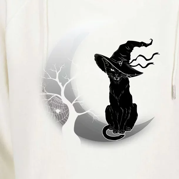 Witch Cat Moon Halloween Womens Funnel Neck Pullover Hood