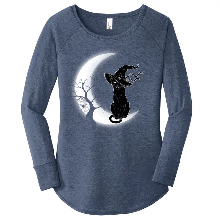 Witch Cat Moon Halloween Women's Perfect Tri Tunic Long Sleeve Shirt