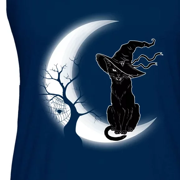 Witch Cat Moon Halloween Ladies Essential Flowy Tank