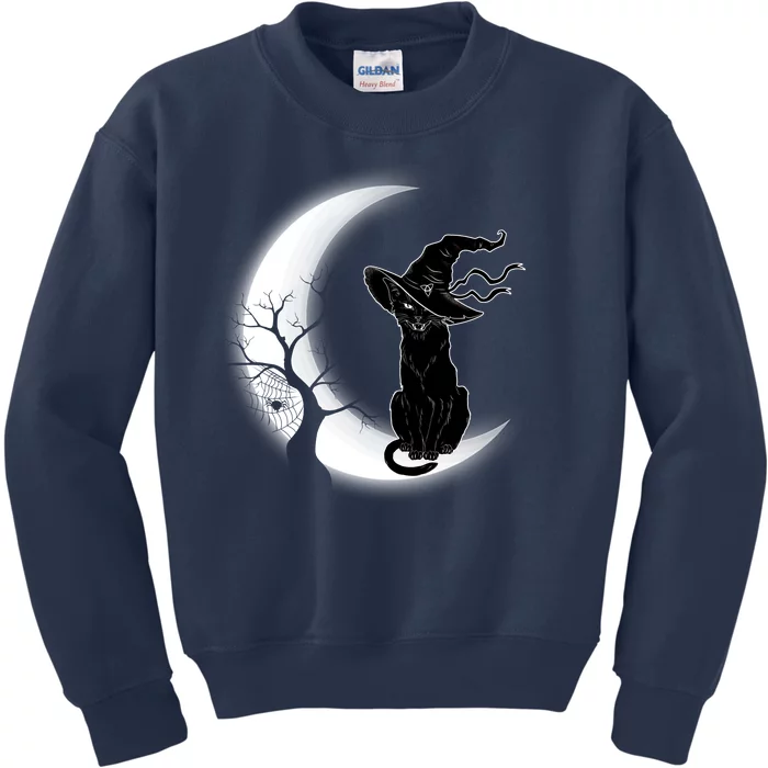 Witch Cat Moon Halloween Kids Sweatshirt