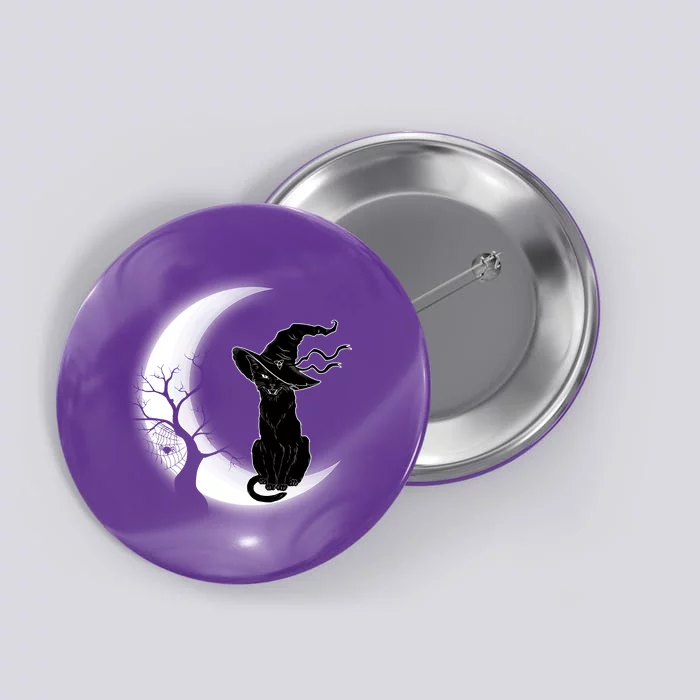 Witch Cat Moon Halloween Button