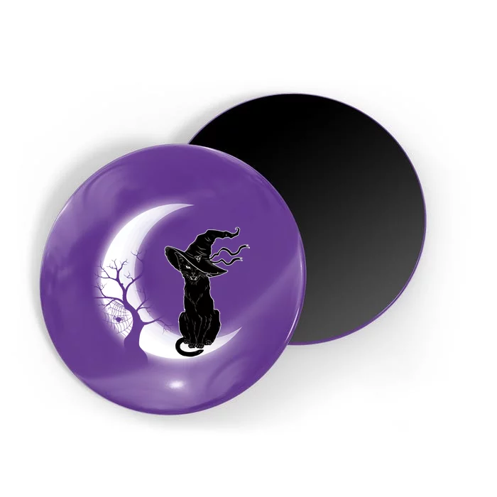 Witch Cat Moon Halloween Magnet