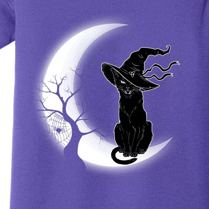 Witch Cat Moon Halloween Baby Bodysuit