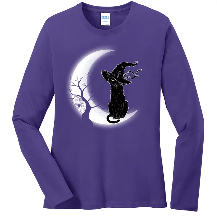 Witch Cat Moon Halloween Ladies Long Sleeve Shirt