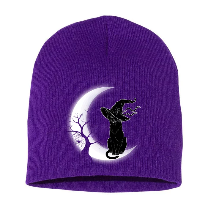 Witch Cat Moon Halloween Short Acrylic Beanie