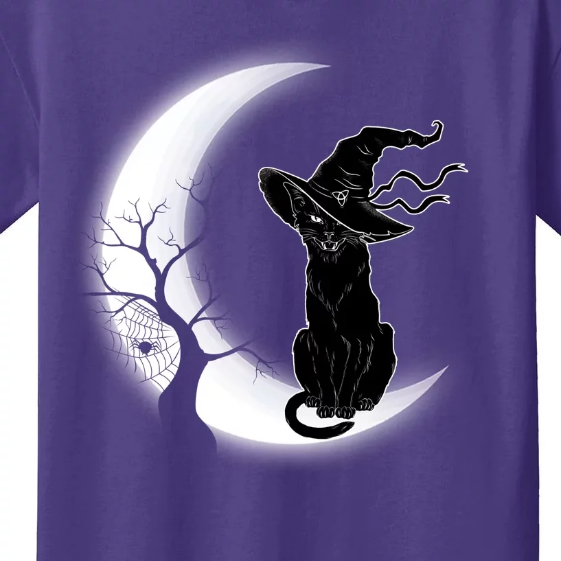 Witch Cat Moon Halloween Kids T-Shirt