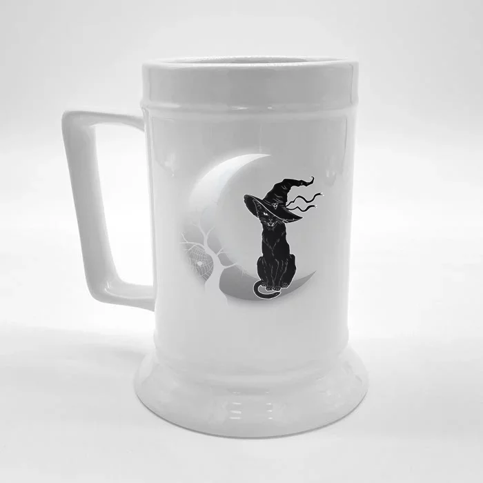 Witch Cat Moon Halloween Front & Back Beer Stein